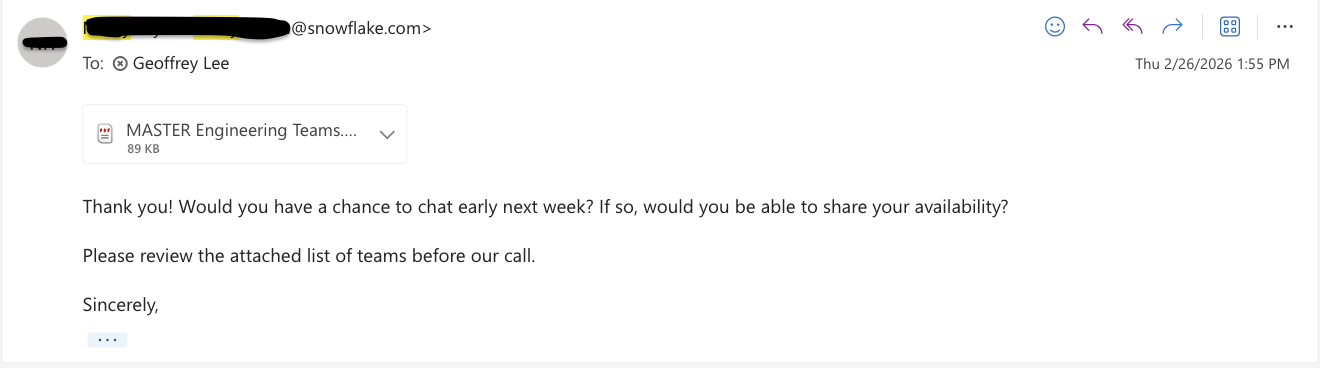Snowflake recruiter reply asking to schedule an interview call